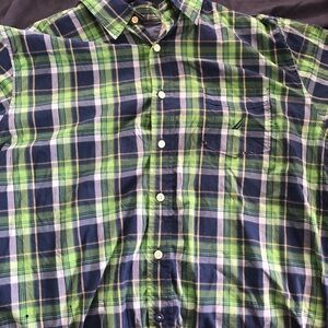 Nautica Green and Blue Casual Button Down Shirt